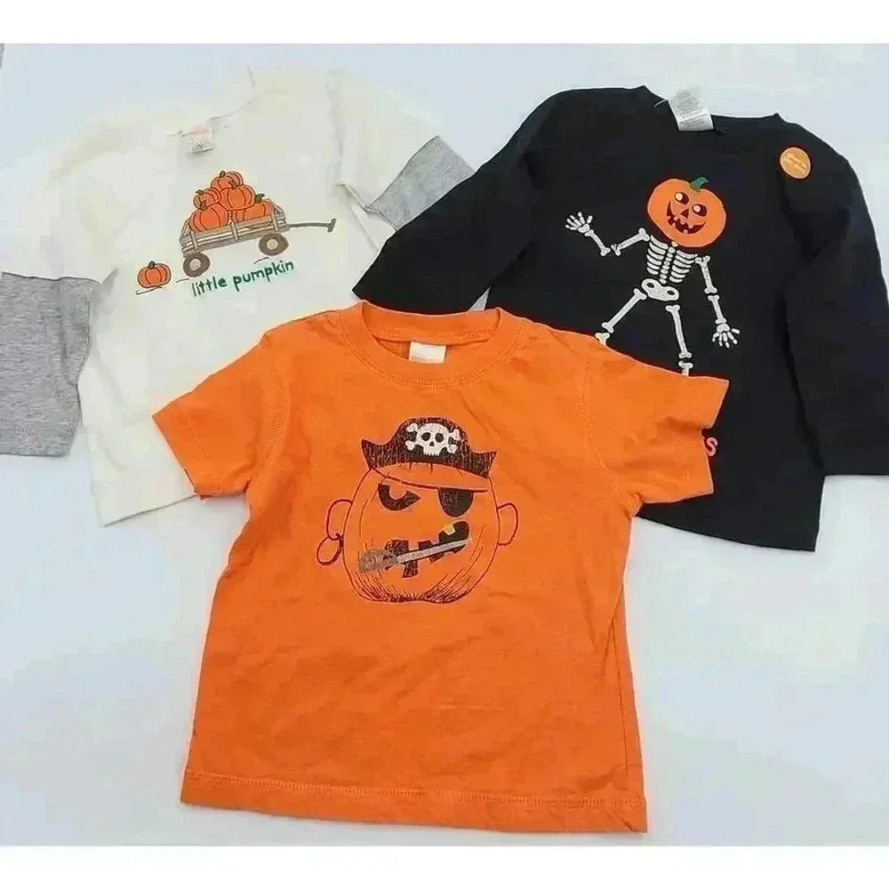 3 Gymboree Boy's 6-12M Halloween Long & Short Sleeve Shirts Glow in the Dark